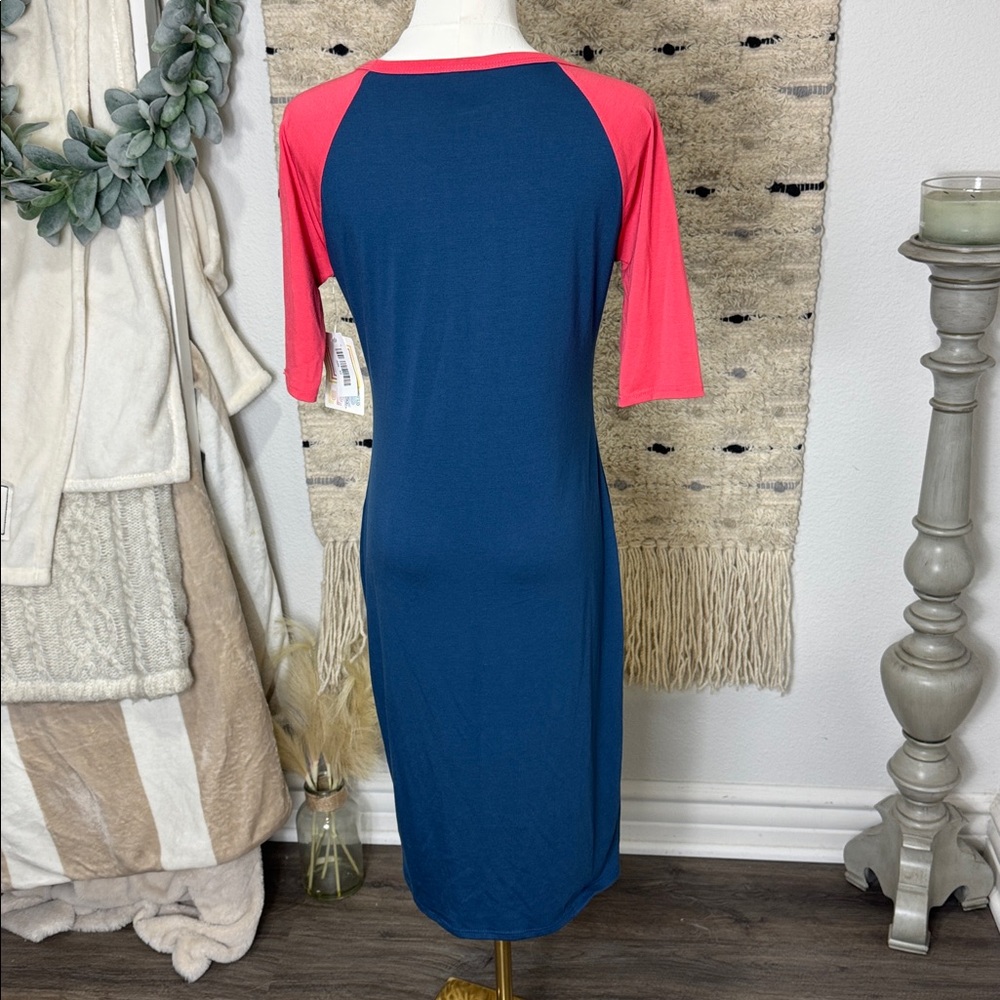 NWT LuLaRoe Julia Navy and Pink Midi t shirt Dress size xS - Picture 4 of 5